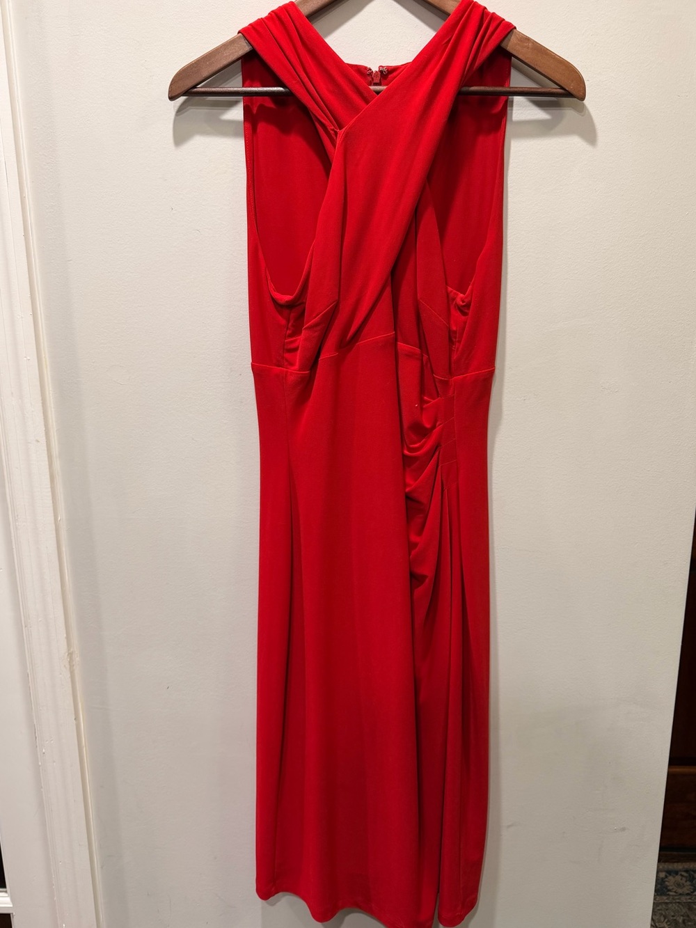 Lauren Ralph Lauren Vibrant Red Criss-Cross Twist Neck Ruched Sheath Dress 10